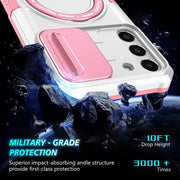 For Samsung Galaxy S22+ 5G Sliding Camshield Magsafe Holder TPU Hybrid PC Phone Case(Pink White)