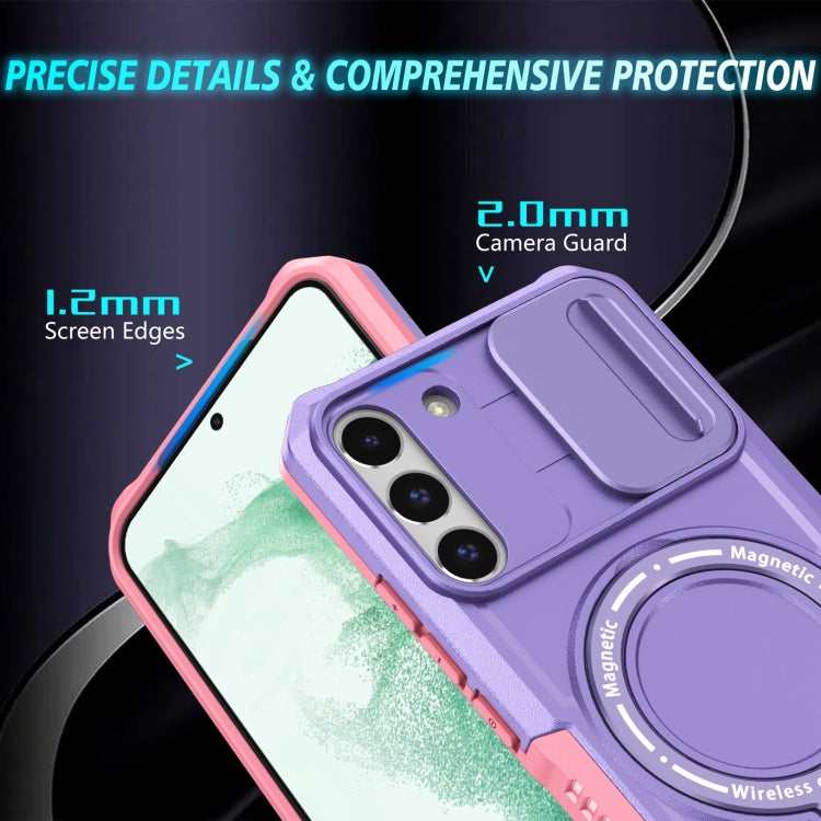 For Samsung Galaxy S22+ 5G Sliding Camshield Magsafe Holder TPU Hybrid PC Phone Case(Pink Purple) - Galaxy S22+ 5G Cases by PMC TechLife | Online Shopping South Africa | PMC TechLife | Buy Now Pay Later Mobicred
