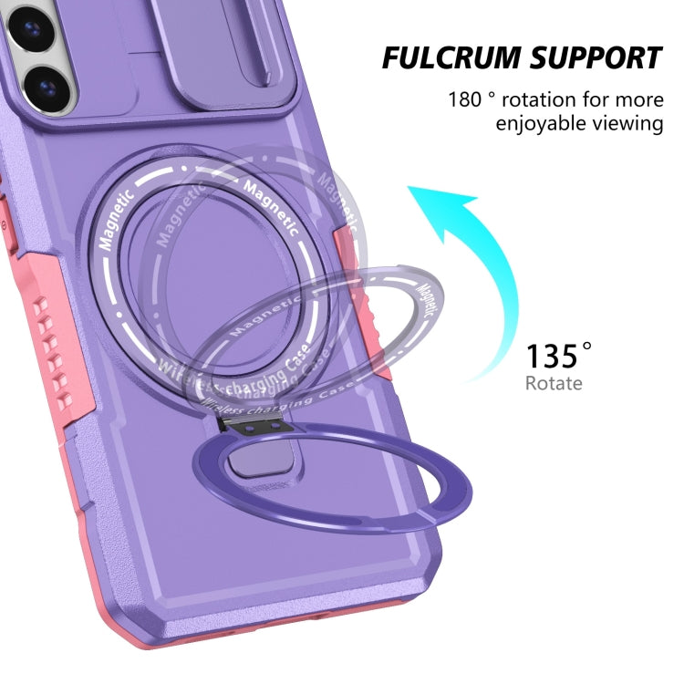 For Samsung Galaxy S22+ 5G Sliding Camshield Magsafe Holder TPU Hybrid PC Phone Case(Pink Purple) - Galaxy S22+ 5G Cases by PMC TechLife | Online Shopping South Africa | PMC TechLife | Buy Now Pay Later Mobicred