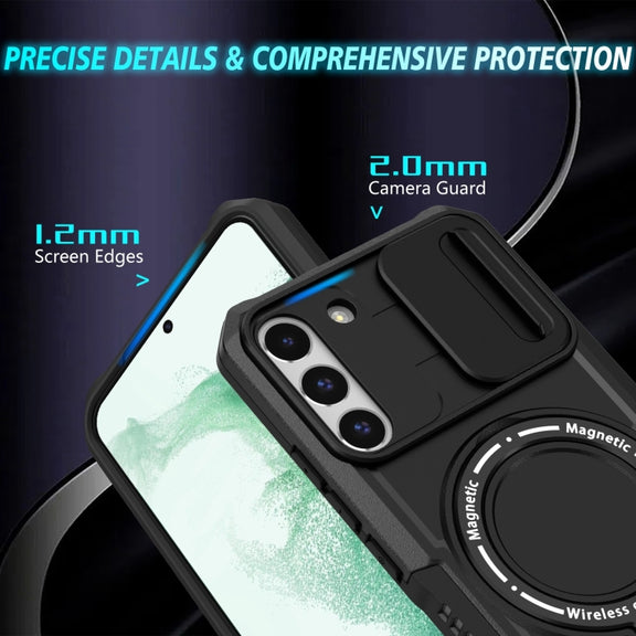 For Samsung Galaxy S22+ 5G Sliding Camshield Magsafe Holder TPU Hybrid PC Phone Case(Black)
