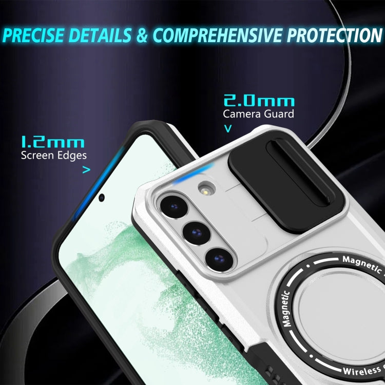 For Samsung Galaxy S22+ 5G Sliding Camshield Magsafe Holder TPU Hybrid PC Phone Case(Black White) - Galaxy S22+ 5G Cases by PMC TechLife | Online Shopping South Africa | PMC TechLife | Buy Now Pay Later Mobicred