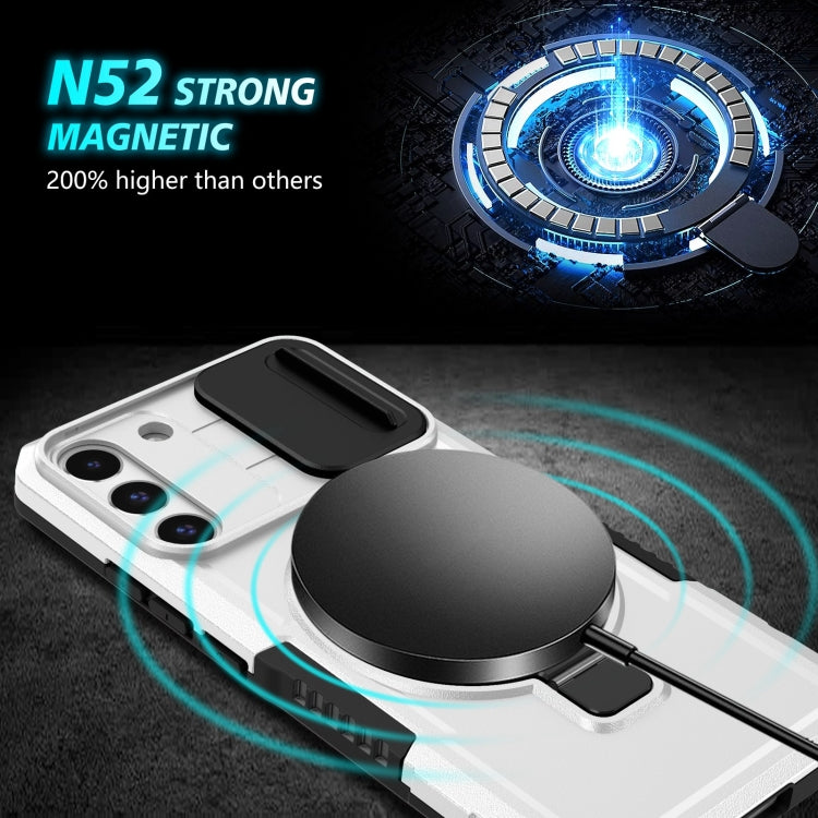 For Samsung Galaxy S22+ 5G Sliding Camshield Magsafe Holder TPU Hybrid PC Phone Case(Black White) - Galaxy S22+ 5G Cases by PMC TechLife | Online Shopping South Africa | PMC TechLife | Buy Now Pay Later Mobicred