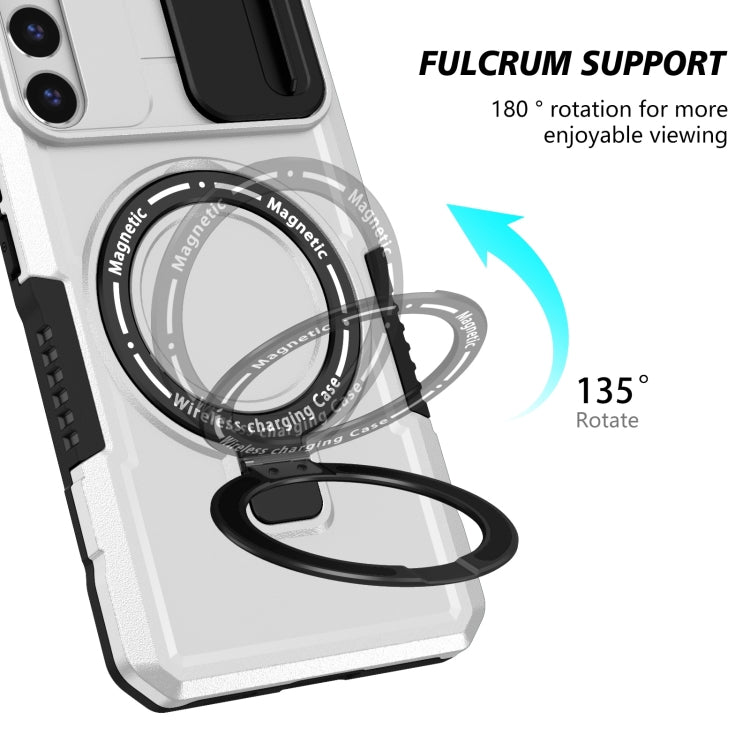 For Samsung Galaxy S22+ 5G Sliding Camshield Magsafe Holder TPU Hybrid PC Phone Case(Black White) - Galaxy S22+ 5G Cases by PMC TechLife | Online Shopping South Africa | PMC TechLife | Buy Now Pay Later Mobicred