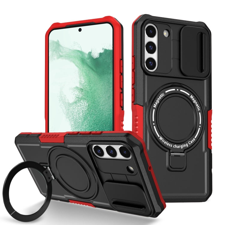 For Samsung Galaxy S22+ 5G Sliding Camshield Magsafe Holder TPU Hybrid PC Phone Case(Black Red) - Galaxy S22+ 5G Cases by PMC TechLife | Online Shopping South Africa | PMC TechLife | Buy Now Pay Later Mobicred
