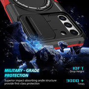 For Samsung Galaxy S22+ 5G Sliding Camshield Magsafe Holder TPU Hybrid PC Phone Case(Black Red)