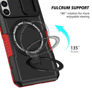 For Samsung Galaxy S22+ 5G Sliding Camshield Magsafe Holder TPU Hybrid PC Phone Case(Black Red)