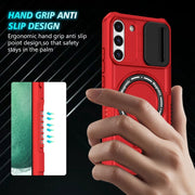 For Samsung Galaxy S22+ 5G Sliding Camshield Magsafe Holder TPU Hybrid PC Phone Case(Red)