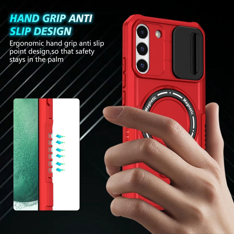 For Samsung Galaxy S22+ 5G Sliding Camshield Magsafe Holder TPU Hybrid PC Phone Case(Red)