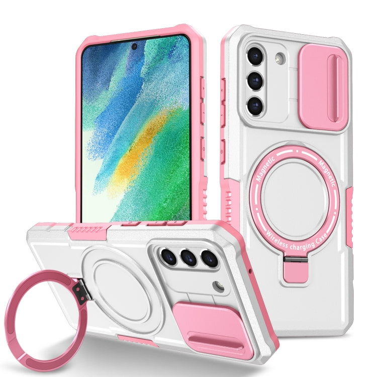 For Samsung Galaxy S21 FE 5G Sliding Camshield Magsafe Holder TPU Hybrid PC Phone Case(Pink White) - Galaxy Phone Cases by PMC TechLife | Online Shopping South Africa | PMC TechLife