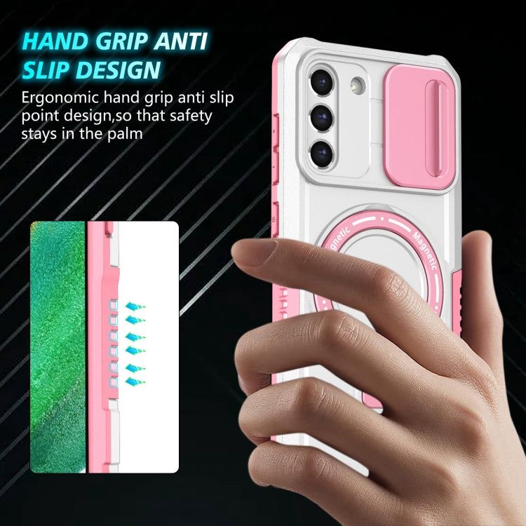 For Samsung Galaxy S21 FE 5G Sliding Camshield Magsafe Holder TPU Hybrid PC Phone Case(Pink White) - Galaxy Phone Cases by PMC TechLife | Online Shopping South Africa | PMC TechLife