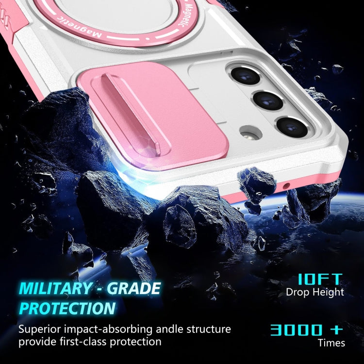For Samsung Galaxy S21 FE 5G Sliding Camshield Magsafe Holder TPU Hybrid PC Phone Case(Pink White) - Galaxy Phone Cases by PMC TechLife | Online Shopping South Africa | PMC TechLife