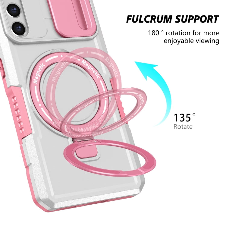 For Samsung Galaxy S21 FE 5G Sliding Camshield Magsafe Holder TPU Hybrid PC Phone Case(Pink White) - Galaxy Phone Cases by PMC TechLife | Online Shopping South Africa | PMC TechLife