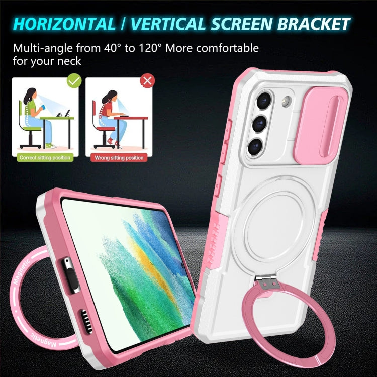 For Samsung Galaxy S21 FE 5G Sliding Camshield Magsafe Holder TPU Hybrid PC Phone Case(Pink White) - Galaxy Phone Cases by PMC TechLife | Online Shopping South Africa | PMC TechLife