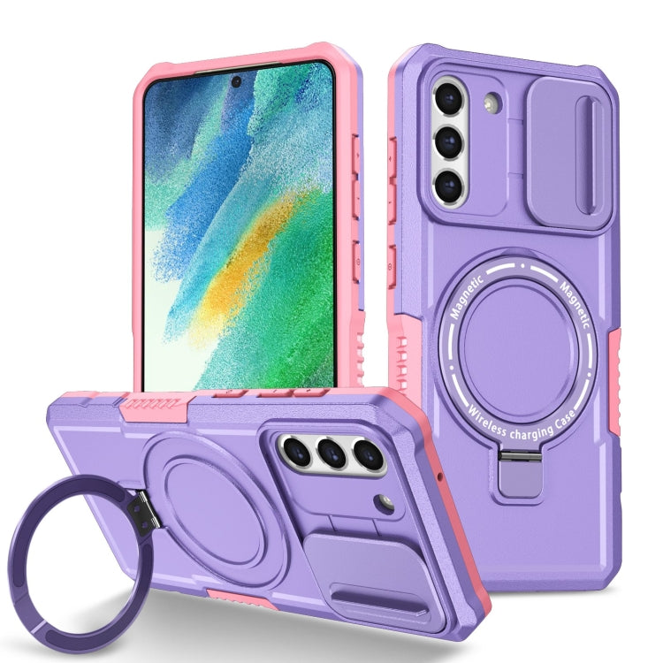 For Samsung Galaxy S21 FE 5G Sliding Camshield Magsafe Holder TPU Hybrid PC Phone Case(Pink Purple) - free shipping - PMC TechLife - Order now!
