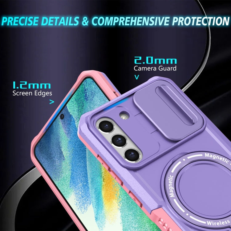 For Samsung Galaxy S21 FE 5G Sliding Camshield Magsafe Holder TPU Hybrid PC Phone Case(Pink Purple) - free shipping - PMC TechLife - Order now!