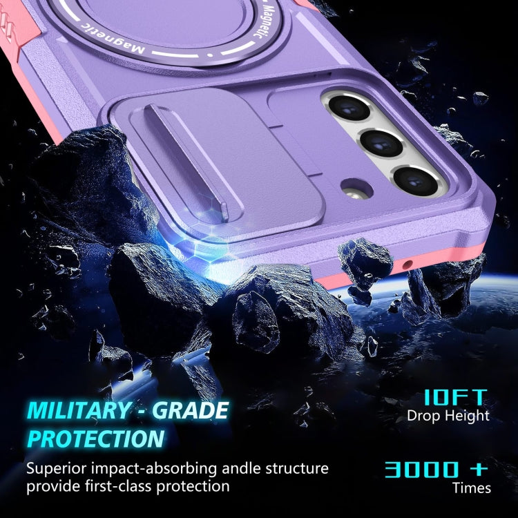 For Samsung Galaxy S21 FE 5G Sliding Camshield Magsafe Holder TPU Hybrid PC Phone Case(Pink Purple) - free shipping - PMC TechLife - Order now!