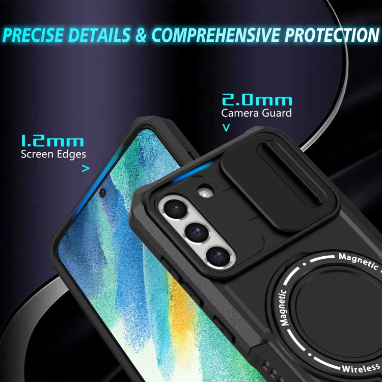 For Samsung Galaxy S21 FE 5G Sliding Camshield Magsafe Holder TPU Hybrid PC Phone Case(Black) - Galaxy Phone Cases by PMC TechLife | Online Shopping South Africa | PMC TechLife