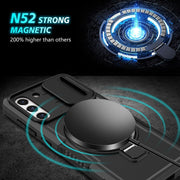 For Samsung Galaxy S21 FE 5G Sliding Camshield Magsafe Holder TPU Hybrid PC Phone Case(Black)
