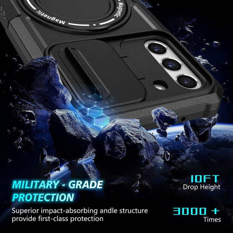For Samsung Galaxy S21 FE 5G Sliding Camshield Magsafe Holder TPU Hybrid PC Phone Case(Black) - Galaxy Phone Cases by PMC TechLife | Online Shopping South Africa | PMC TechLife