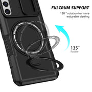 For Samsung Galaxy S21 FE 5G Sliding Camshield Magsafe Holder TPU Hybrid PC Phone Case(Black)