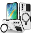 For Samsung Galaxy S21 FE 5G Sliding Camshield Magsafe Holder TPU Hybrid PC Phone Case(Black White) - Galaxy Phone Cases by PMC TechLife | Online Shopping South Africa | PMC TechLife