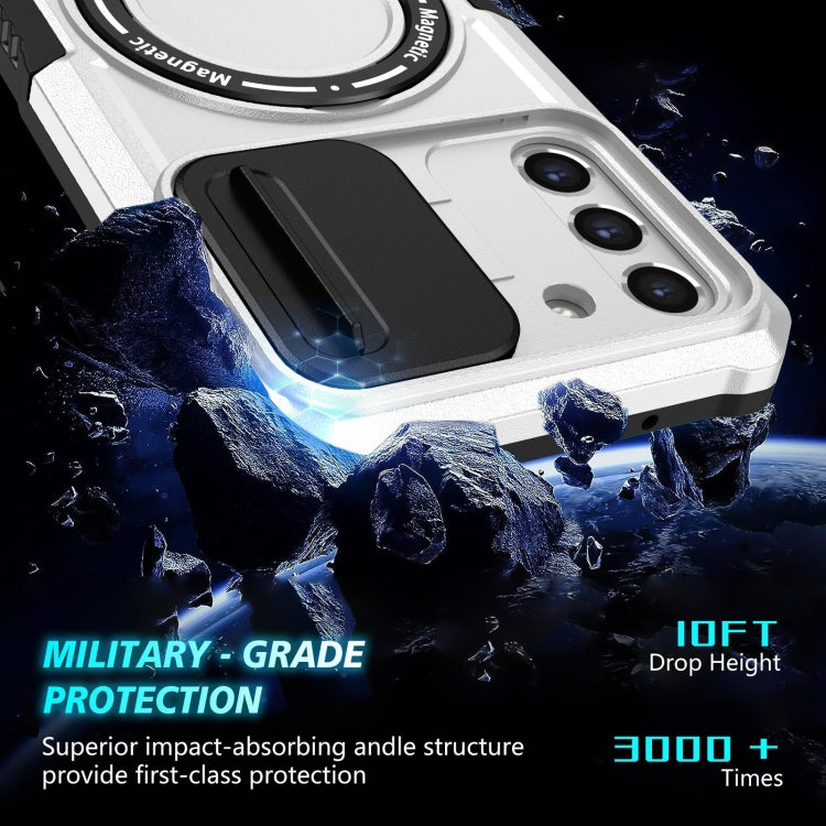 For Samsung Galaxy S21 FE 5G Sliding Camshield Magsafe Holder TPU Hybrid PC Phone Case(Black White) - Galaxy Phone Cases by PMC TechLife | Online Shopping South Africa | PMC TechLife