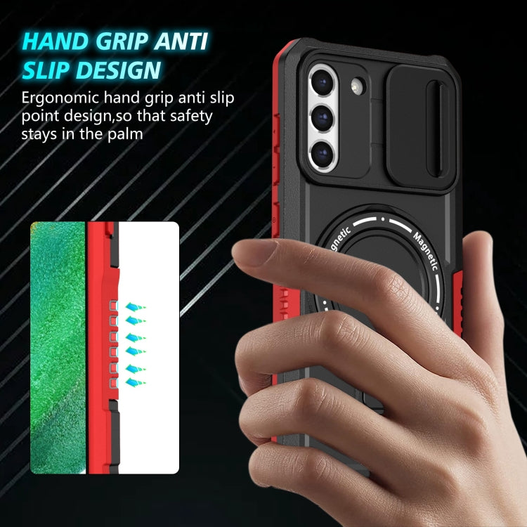 For Samsung Galaxy S21 FE 5G Sliding Camshield Magsafe Holder TPU Hybrid PC Phone Case(Black Red) - Galaxy Phone Cases by PMC TechLife | Online Shopping South Africa | PMC TechLife