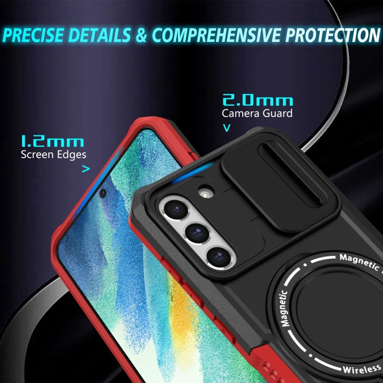 For Samsung Galaxy S21 FE 5G Sliding Camshield Magsafe Holder TPU Hybrid PC Phone Case(Black Red) - Galaxy Phone Cases by PMC TechLife | Online Shopping South Africa | PMC TechLife