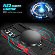 For Samsung Galaxy S21 FE 5G Sliding Camshield Magsafe Holder TPU Hybrid PC Phone Case(Black Red)