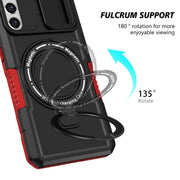 For Samsung Galaxy S21 FE 5G Sliding Camshield Magsafe Holder TPU Hybrid PC Phone Case(Black Red)