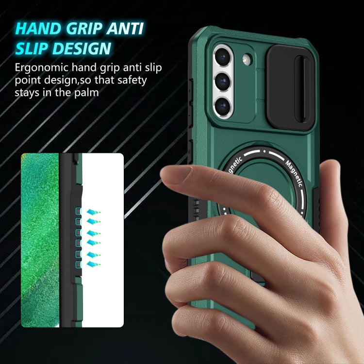 For Samsung Galaxy S21 FE 5G Sliding Camshield Magsafe Holder TPU Hybrid PC Phone Case(Deep Green) - Galaxy Phone Cases by PMC TechLife | Online Shopping South Africa | PMC TechLife
