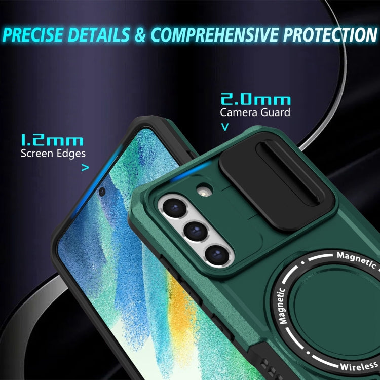 For Samsung Galaxy S21 FE 5G Sliding Camshield Magsafe Holder TPU Hybrid PC Phone Case(Deep Green) - Galaxy Phone Cases by PMC TechLife | Online Shopping South Africa | PMC TechLife