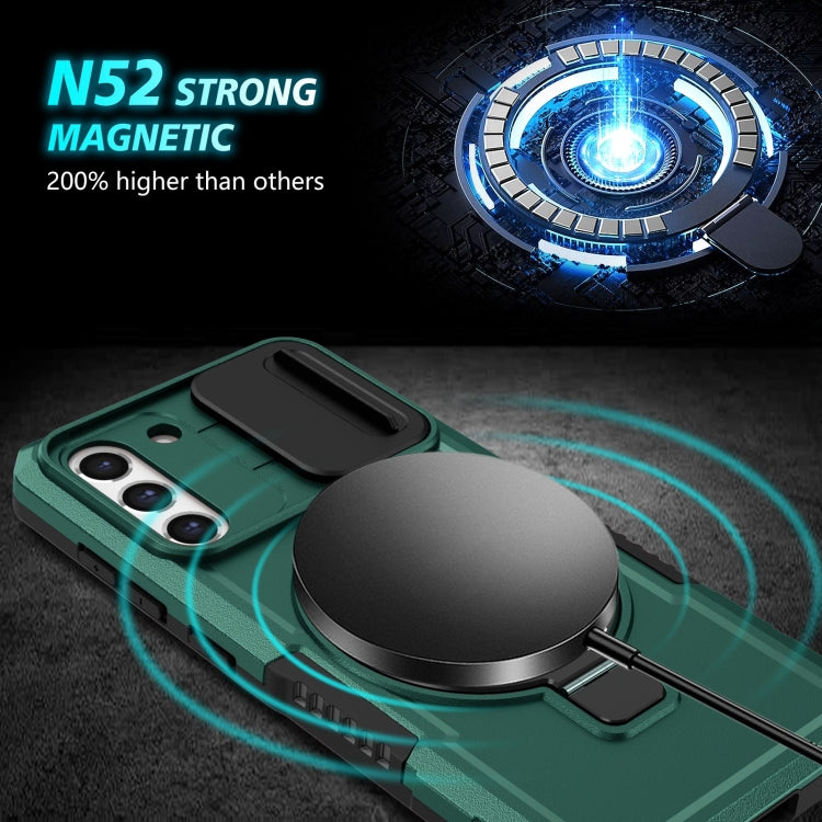 For Samsung Galaxy S21 FE 5G Sliding Camshield Magsafe Holder TPU Hybrid PC Phone Case(Deep Green) - Galaxy Phone Cases by PMC TechLife | Online Shopping South Africa | PMC TechLife