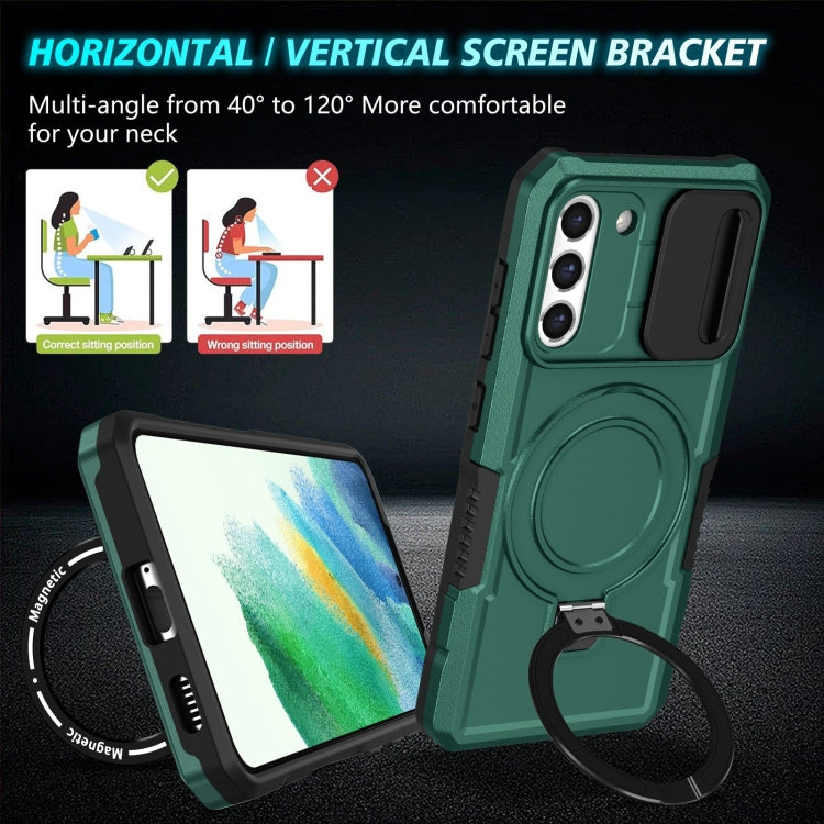 For Samsung Galaxy S21 FE 5G Sliding Camshield Magsafe Holder TPU Hybrid PC Phone Case(Deep Green) - Galaxy Phone Cases by PMC TechLife | Online Shopping South Africa | PMC TechLife