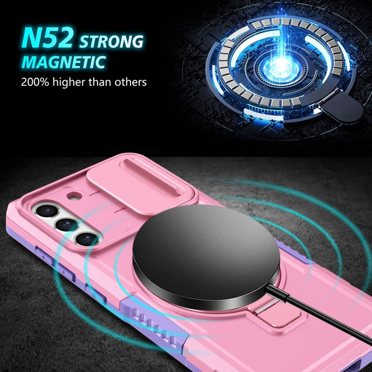For Samsung Galaxy S21 FE 5G Sliding Camshield Magsafe Holder TPU Hybrid PC Phone Case(Purple Pink) - Galaxy Phone Cases by PMC TechLife | Online Shopping South Africa | PMC TechLife