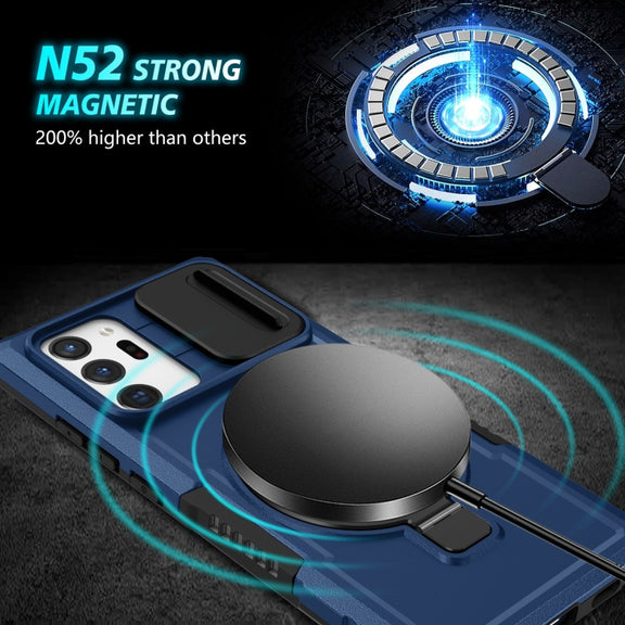 For Samsung Galaxy Note20 Ultra Sliding Camshield Magsafe Holder TPU Hybrid PC Phone Case(Royal Blue)