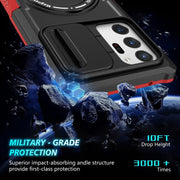 For Samsung Galaxy Note20 Ultra Sliding Camshield Magsafe Holder TPU Hybrid PC Phone Case(Black Red)