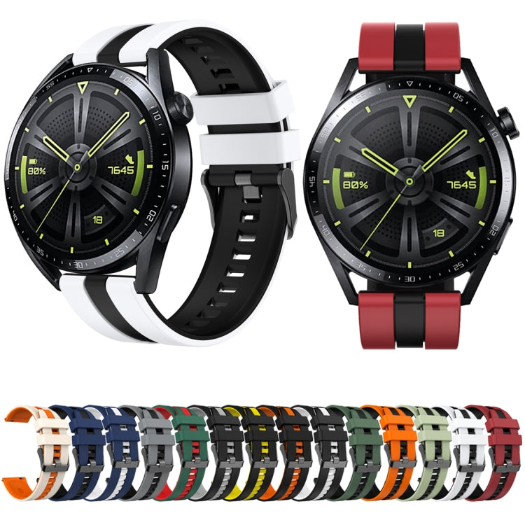 For Huawei Watch GT 3 / GT 3 Pro Vertical Two Color Silicone Watch Band(Black+White)
