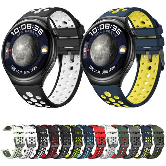 For Huawei Watch 4 Two Color Round Hole Silicone Watch Band(Ceylon Yellow)