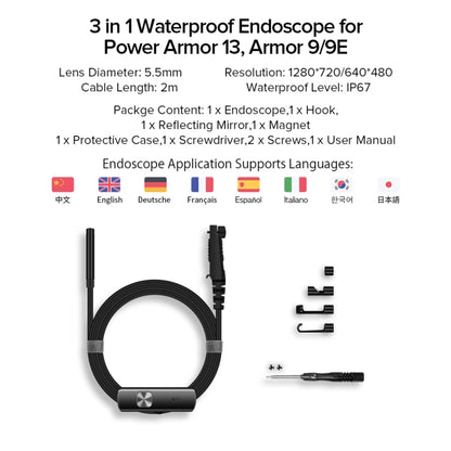 Ulefone Endoscope E1 IP67 Waterproof 3 in 1 Endoscope for Ulefone Power Armor 21 / 19 / 18T / 16 Pro / 13 / Armor Pad(Black) - free shipping - PMC Jewellery - Order now!