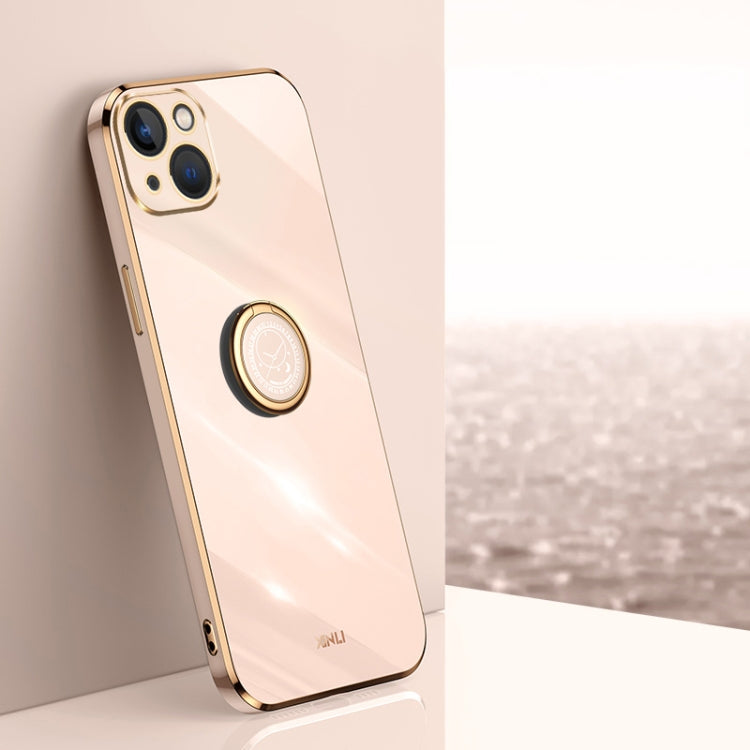 For iPhone 15 XINLI Straight Edge 6D Electroplate TPU Phone Case with Ring Holder(Pink) - free shipping - PMC TechLife - Order now!