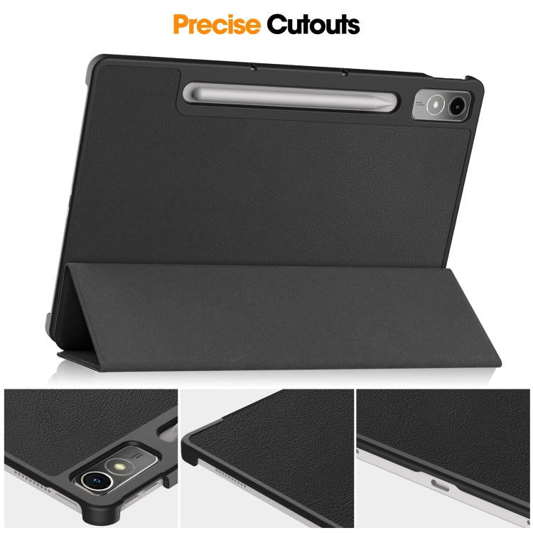 For Lenovo Tab P12/Xiaoxin Pad Pro 12.7 inch Custer Solid Color 3-Fold Stand Leather Tablet Case(Black) - Lenovo by PMC TechLife | Online Shopping South Africa | PMC TechLife | Buy Now Pay Later Mobicred