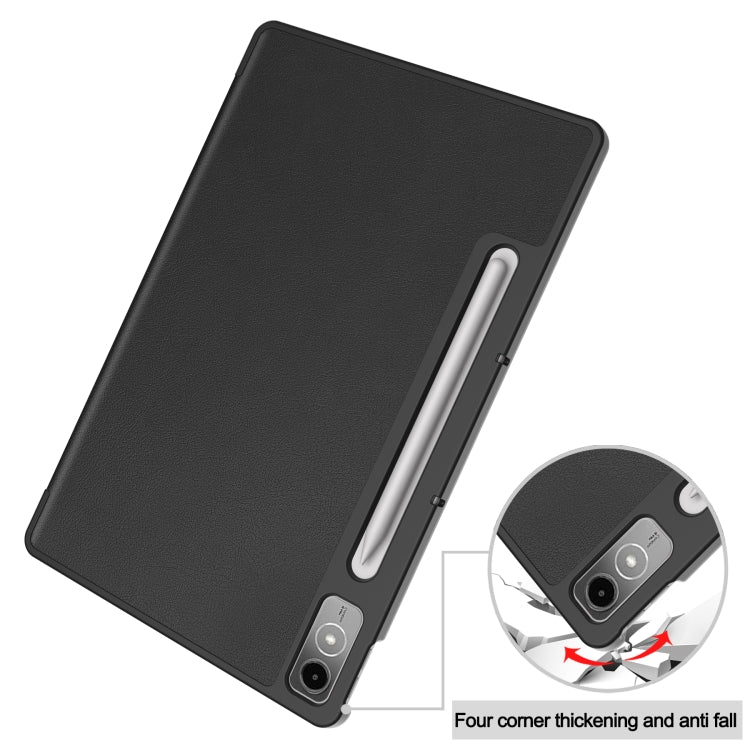 For Lenovo Tab P12/Xiaoxin Pad Pro 12.7 inch Custer Solid Color 3-Fold Stand Leather Tablet Case(Black) - Lenovo by PMC TechLife | Online Shopping South Africa | PMC TechLife | Buy Now Pay Later Mobicred