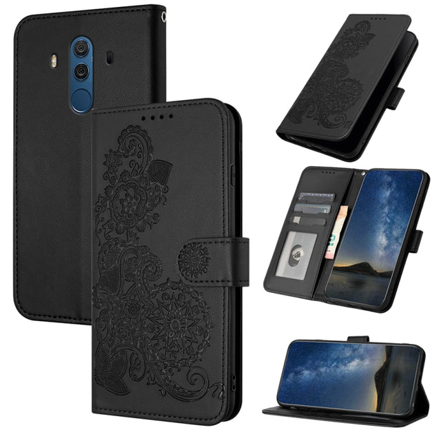 For Huawei Mate 10 Pro Datura Flower Embossed Flip Leather Phone Case(Black)