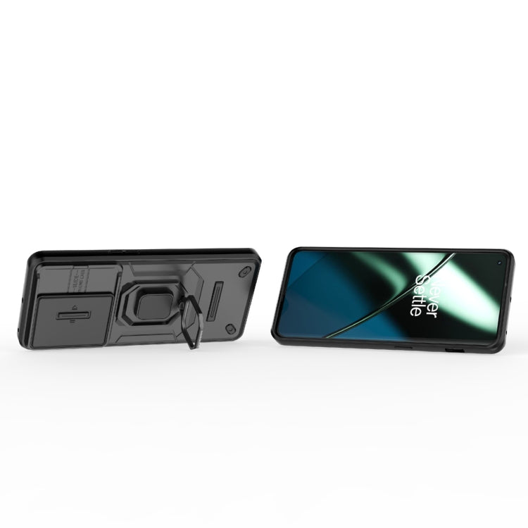 For OnePlus 11 5G Sliding Camshield TPU + PC Shockproof Phone Case with Holder(Black)
