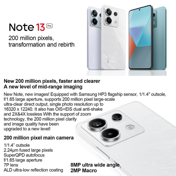 Xiaomi Redmi Note 13 Pro 5G, 12GB+512GB,  6.67 inch MIUI 14 Snapdragon 7s Gen 2 Octa Core 4nm up to 2.4GHz, NFC, Network: 5G(Blue)
