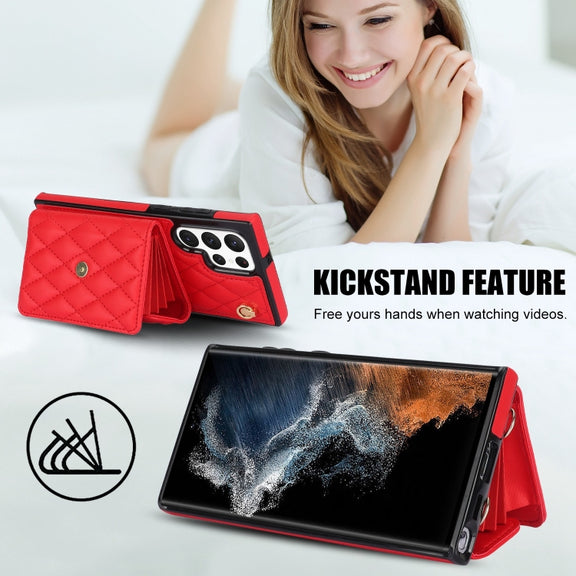 For Samsung Galaxy S22 Ultra 5G Crossbody Rhombic Horizontal Wallet Leather Phone Case(Red)
