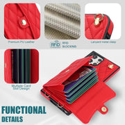 For Samsung Galaxy S22 Ultra 5G Crossbody Rhombic Horizontal Wallet Leather Phone Case(Red)