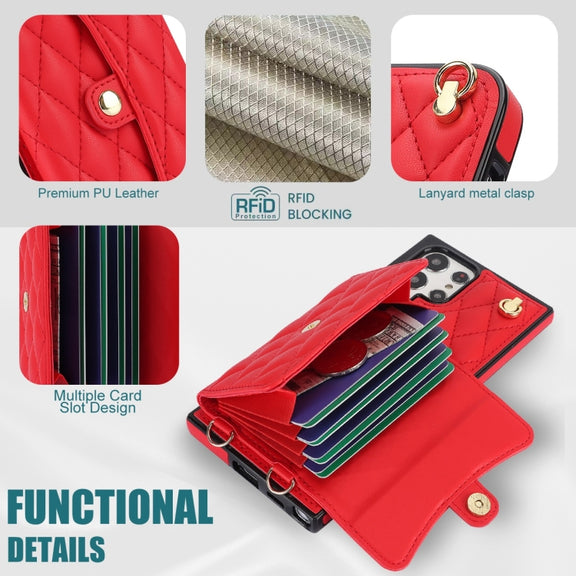 For Samsung Galaxy S22 Ultra 5G Crossbody Rhombic Horizontal Wallet Leather Phone Case(Red)