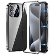 For iPhone 15 Pro Magnetic Double-buckle HD Tempered Glass Phone Case(Black) - iPhone 15 Pro Cases by PMC TechLife | Online Shopping South Africa | PMC TechLife | Buy Now Pay Later Mobicred
